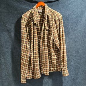 Patagonia plaid flannel navy and orange